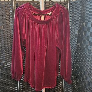 Umgee Rich Burgundy Velvet Top Buttons At Neck And Sleeves